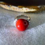 Rare Exceptional Grade Natural Round Red Coral 16.2mm with Natural Diamonds in PT900 Platinum Ring D0.85ct Total 16.2g US6.75 HK14.5 - Huangs Jadeite and Jewelry Pte Ltd