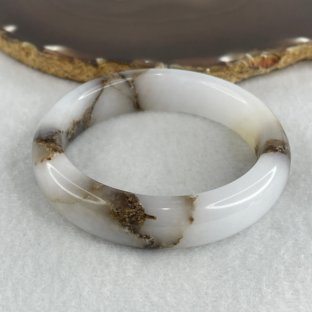 Natural White & Brown Montana Moss Agate Bangle | Full-Eternity Armlet & Grounding Talisman (61.09g 14.8 by 8.4mm | 55.4mm Inner Diameter | Perfect)