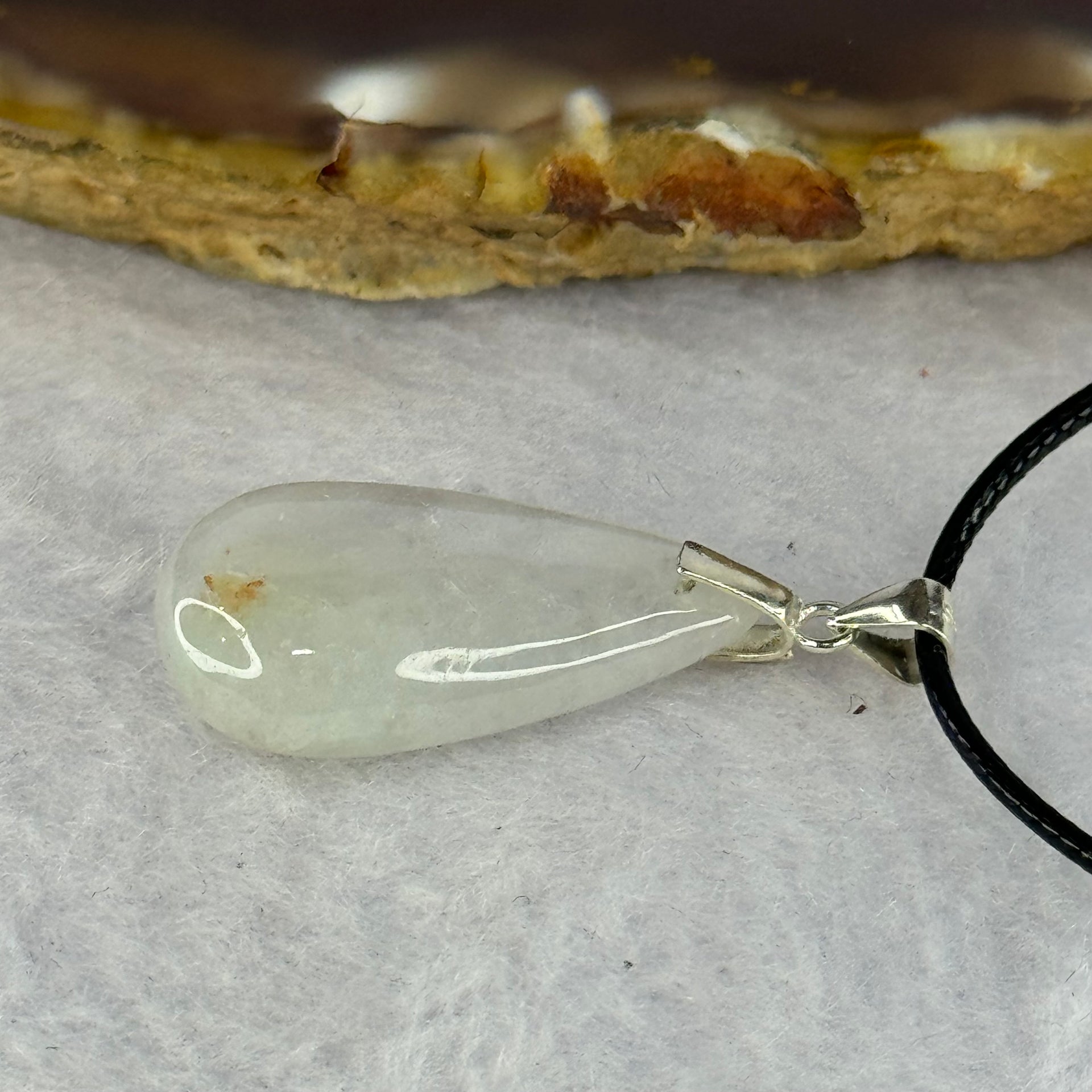 Type A Light Lavender Yellow Teardrop Pendant with S925 Clasp 4.68g 24.1 by 13.0 by 6.7mm - Huangs Jadeite and Jewelry Pte Ltd