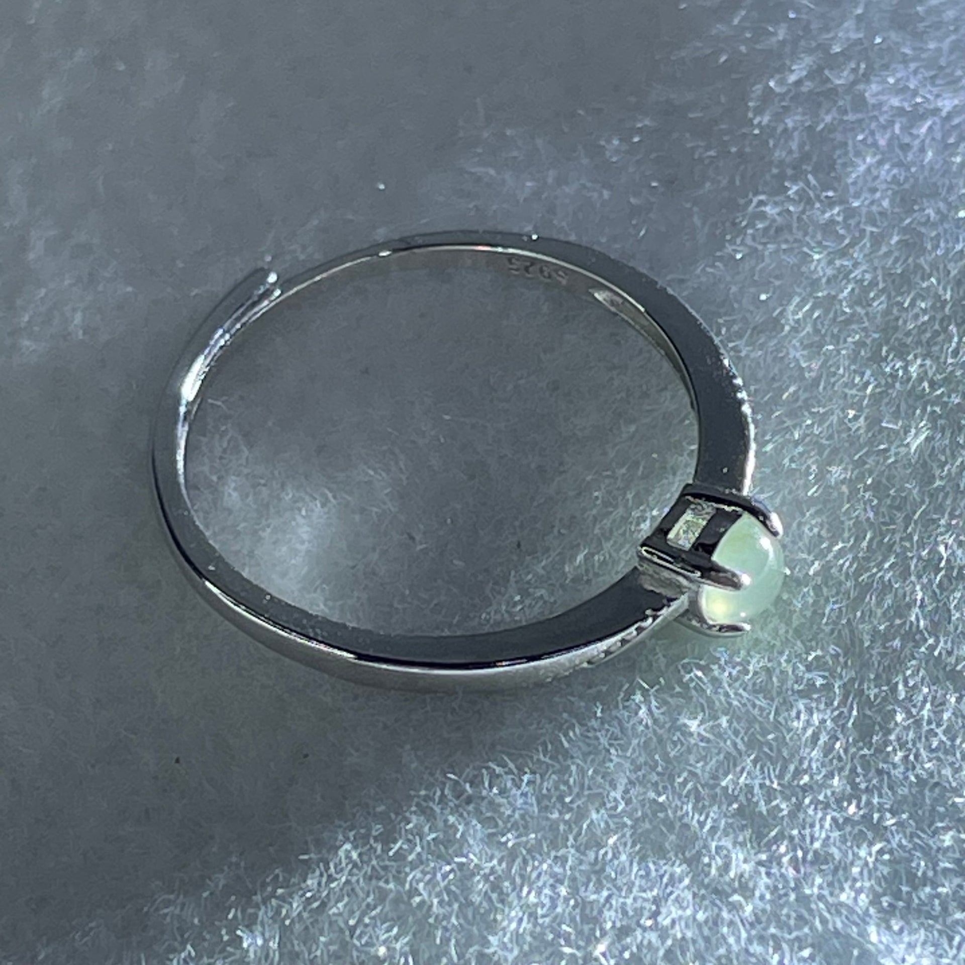 Type A Semi Icy Green Cabochon Jadeite in S925 Sliver Ring (Adjustable Size) 1.09g 4.0 by 2.0mm - Huangs Jadeite and Jewelry Pte Ltd