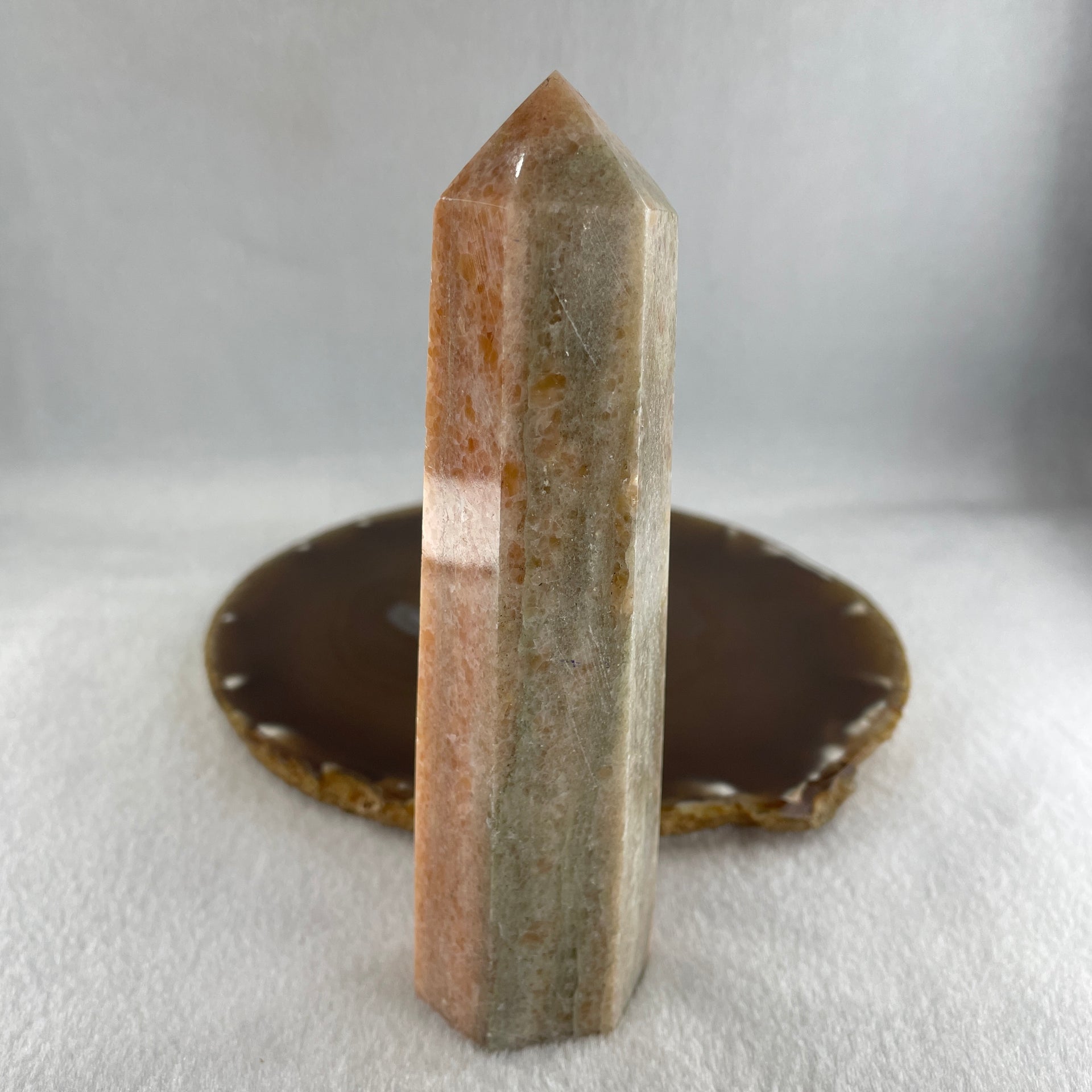Natural Orange Calcite Quartz Tower Display 244.10g 136.0 by 39.6 by 29.7mm - Huangs Jadeite and Jewelry Pte Ltd