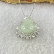 Type A Faint Green Lavender Milo Buddha with Crystals in S925 Sliver Pendant and Necklace 6.77g 16.5 by 16.5 by 7.5mm - Huangs Jadeite and Jewelry Pte Ltd
