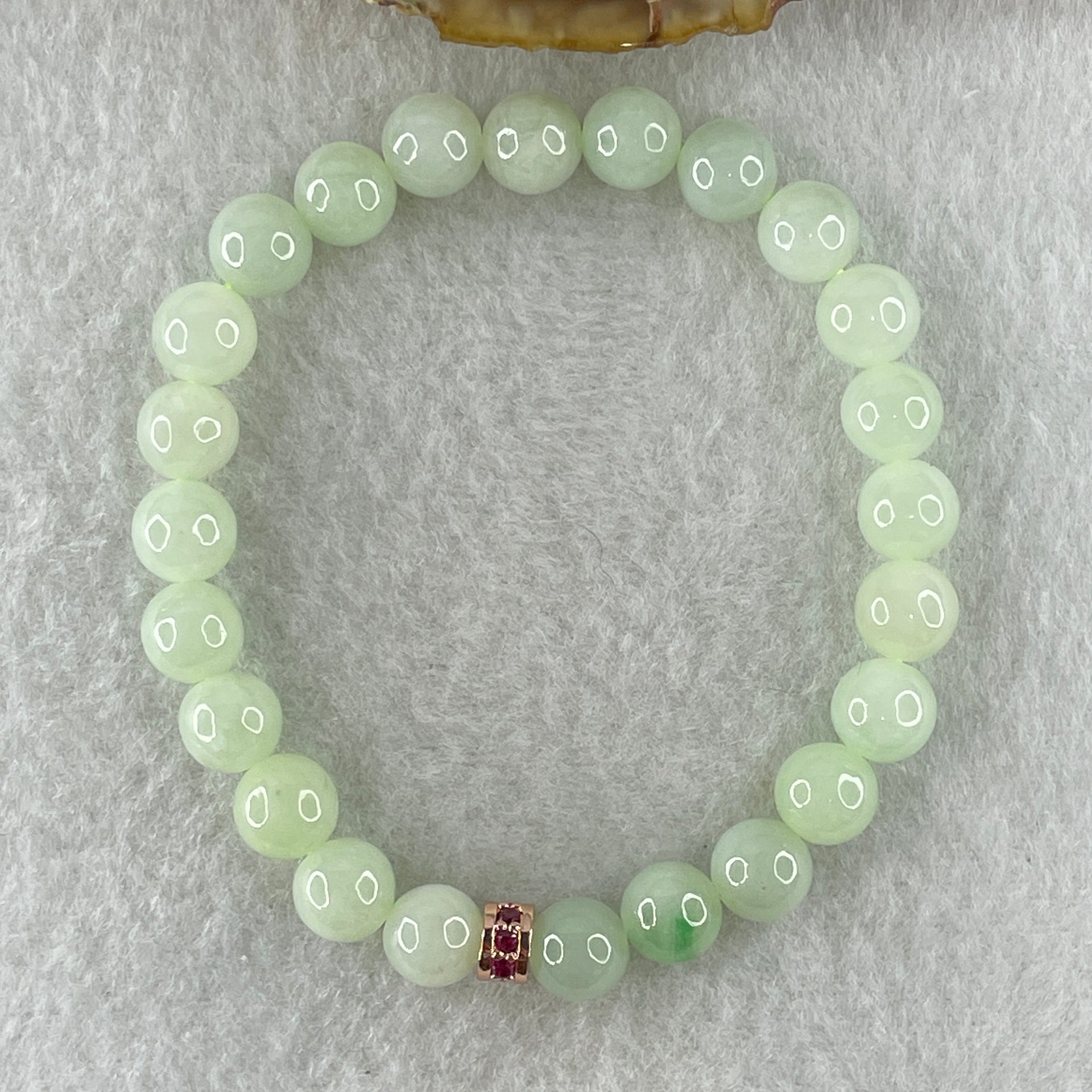 Type A Natural Light Apple Green Jadeite Beads Bracelet 18.06g 15cm 7.8mm 24 Beads - Huangs Jadeite and Jewelry Pte Ltd