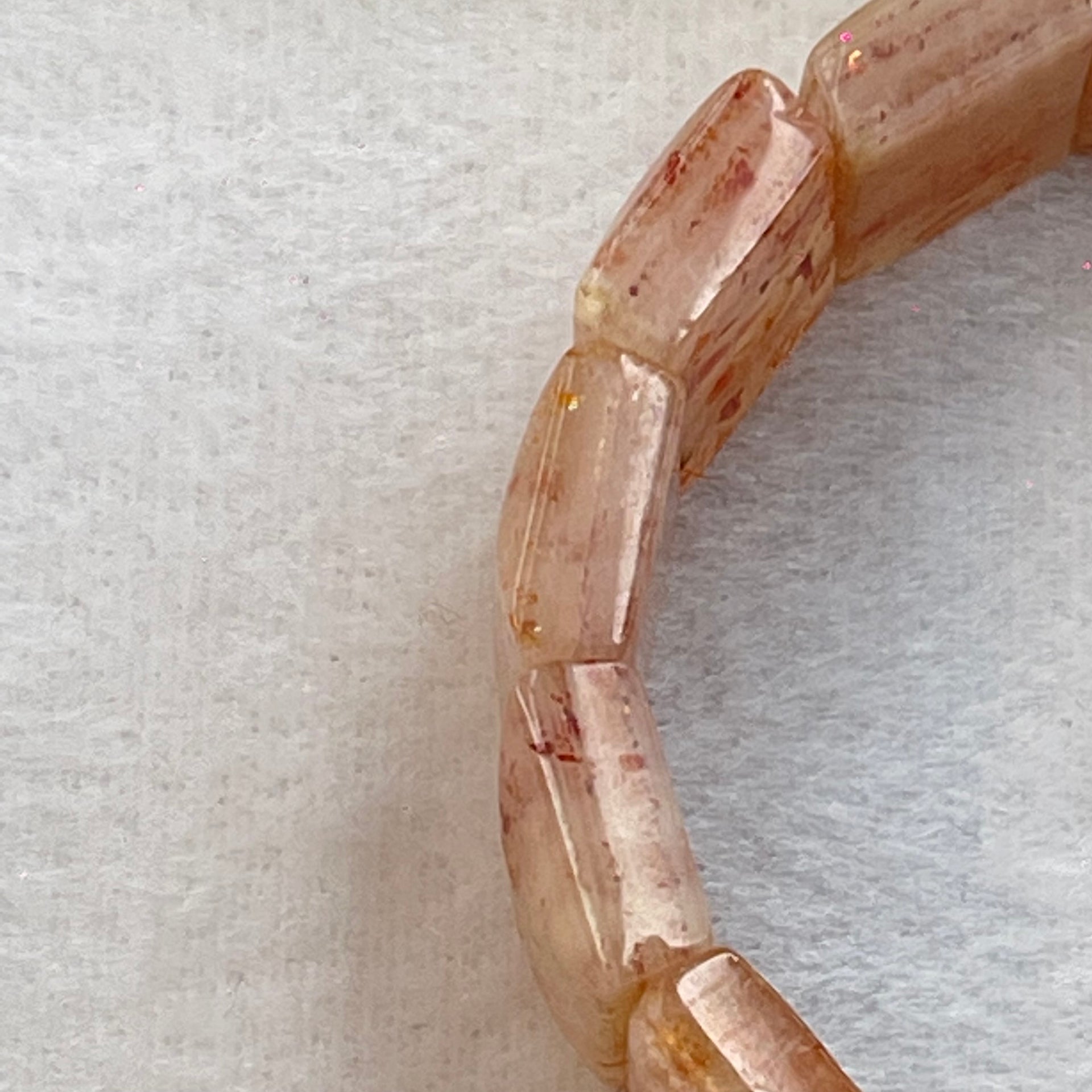 Natural Sunstone Bracelet 49.76g 17.5cm 18.0 by 13.0 by 6.6mm 15 pcs - Huangs Jadeite and Jewelry Pte Ltd