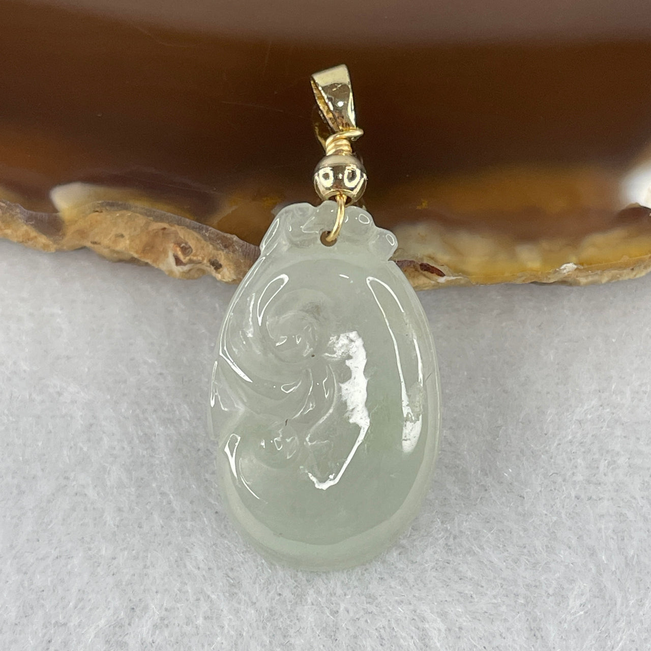 Natural Type A Semi Icy Light Green Jadeite Ruyi Pendant | 100% Untreated Hand-Carved As You Desire Talisman | High Translucency Solid Fei Cui Pendant (2.93g | 26.0 × 16.5 × 4.0mm)