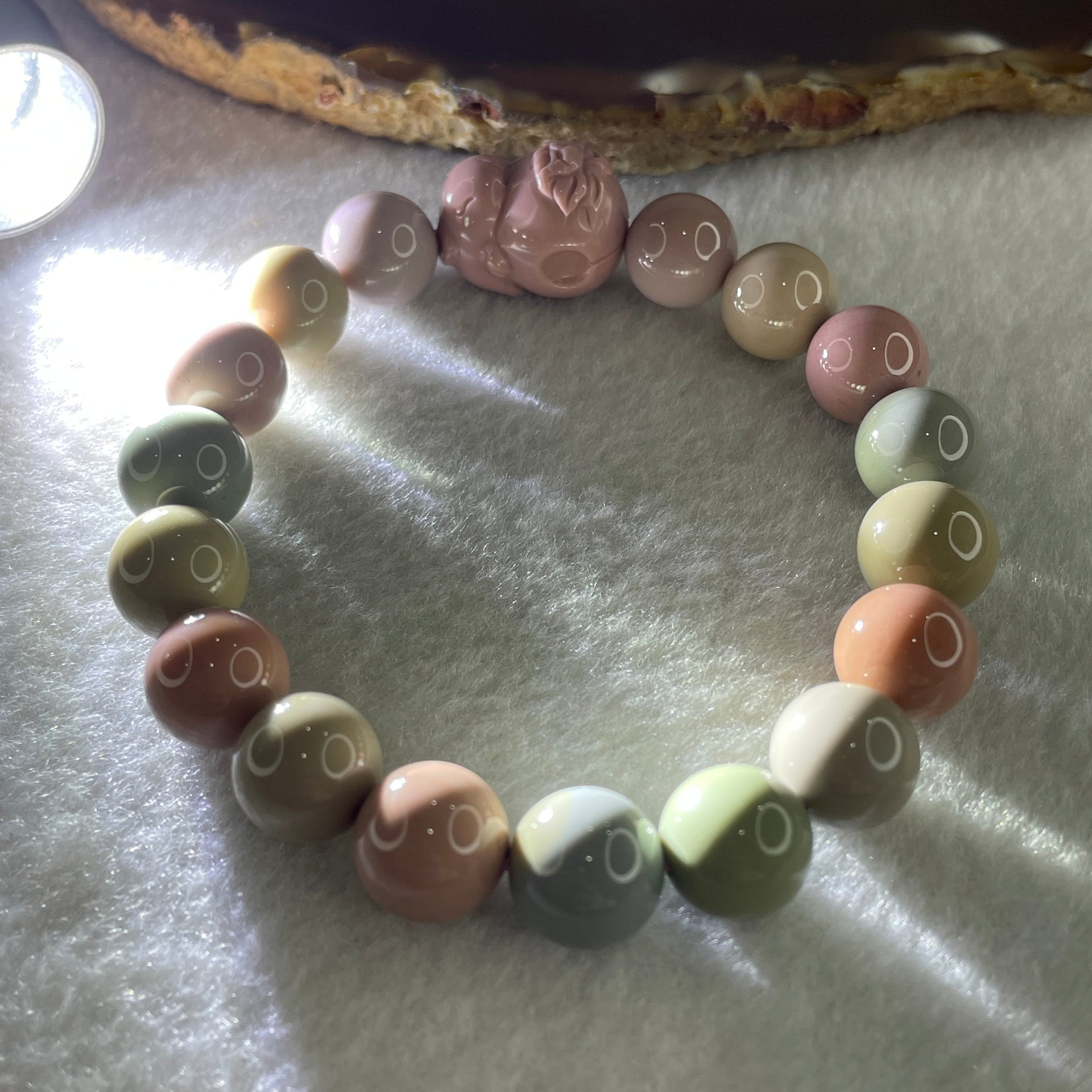 Natural Alashan Agate Pastels Pink Beads with Rabbit Charm Bracelet 32.34g 10.8mm 17Beads - Huangs Jadeite and Jewelry Pte Ltd
