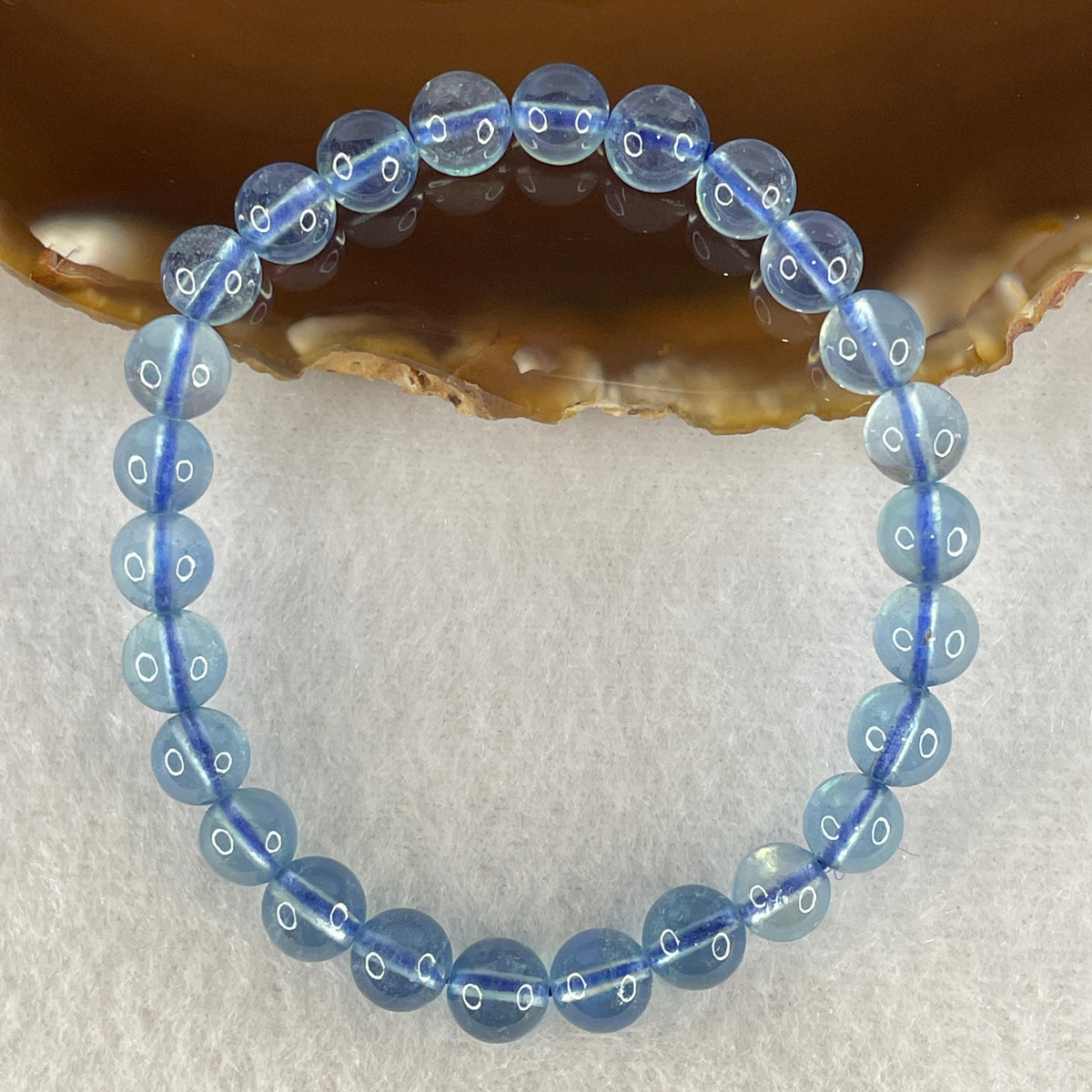 Certified Good Grade Natural Aquamarine Beads Bracelet | 15cm with 26 Beads 7.3mm (12.86g | Ocean Blue Translucency | Throat & Third Eye Chakra Harmony, Tranquil Communication & Serene Wealth Shield)