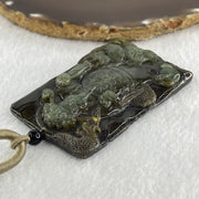 Natural Type A Dark Brown with Blueish Green Jadeite Cai Shen Ye God of Fortune Pendant 69.83g 73.2 by 47.9 by 9.0mm - Huangs Jadeite and Jewelry Pte Ltd