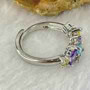 Multi Color Cubic Zirconia in Sliver Ring (Adjustable Size) 2.61g 6.4 by 4.5 by 2.2mm - Huangs Jadeite and Jewelry Pte Ltd