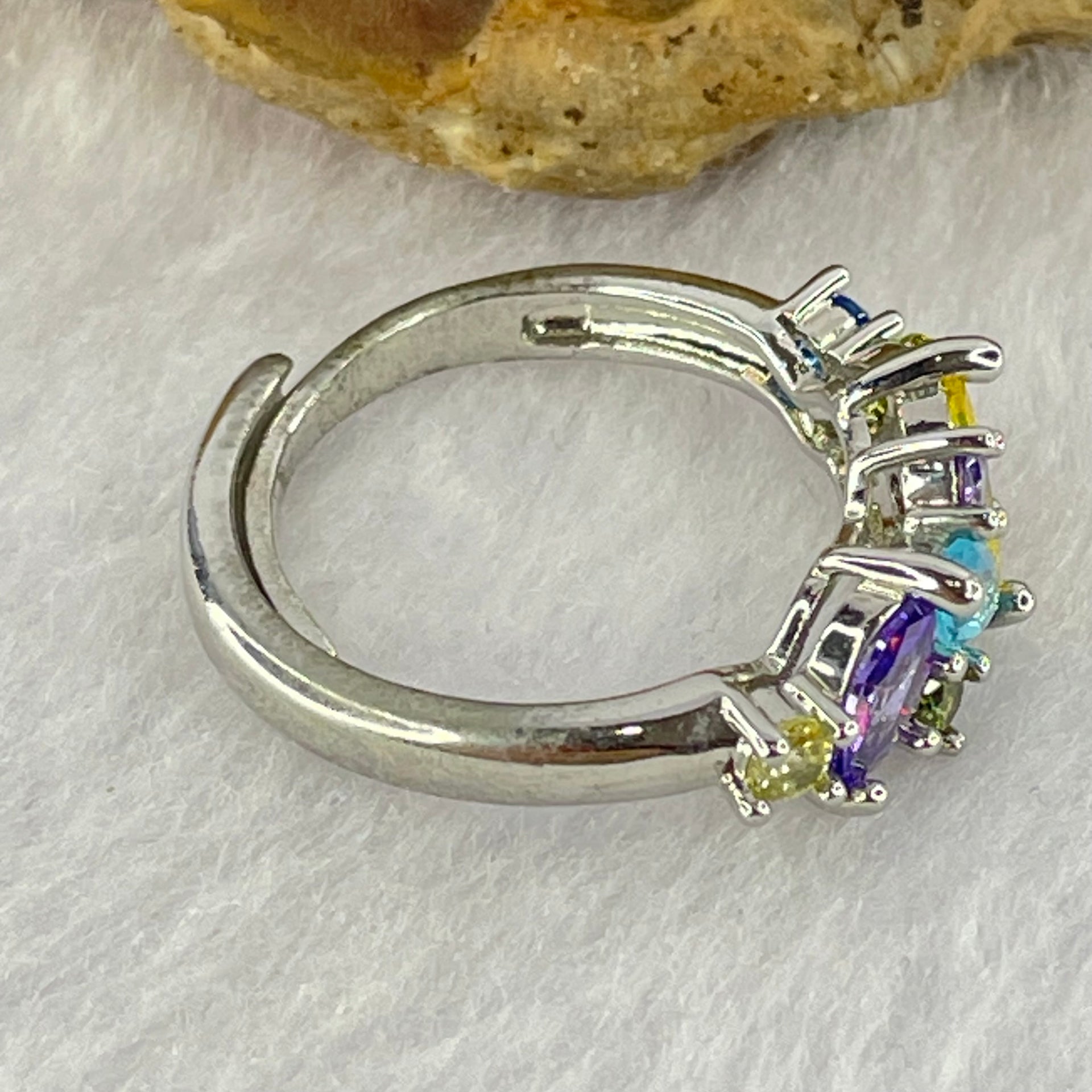 Multi Color Cubic Zirconia in Sliver Ring (Adjustable Size) 2.61g 6.4 by 4.5 by 2.2mm - Huangs Jadeite and Jewelry Pte Ltd