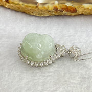 Type A Faint Green Lavender Milo Buddha with Crystals in S925 Sliver Pendant and Necklace 7.16g 16.5 by 16.5 by 9.4mm - Huangs Jadeite and Jewelry Pte Ltd