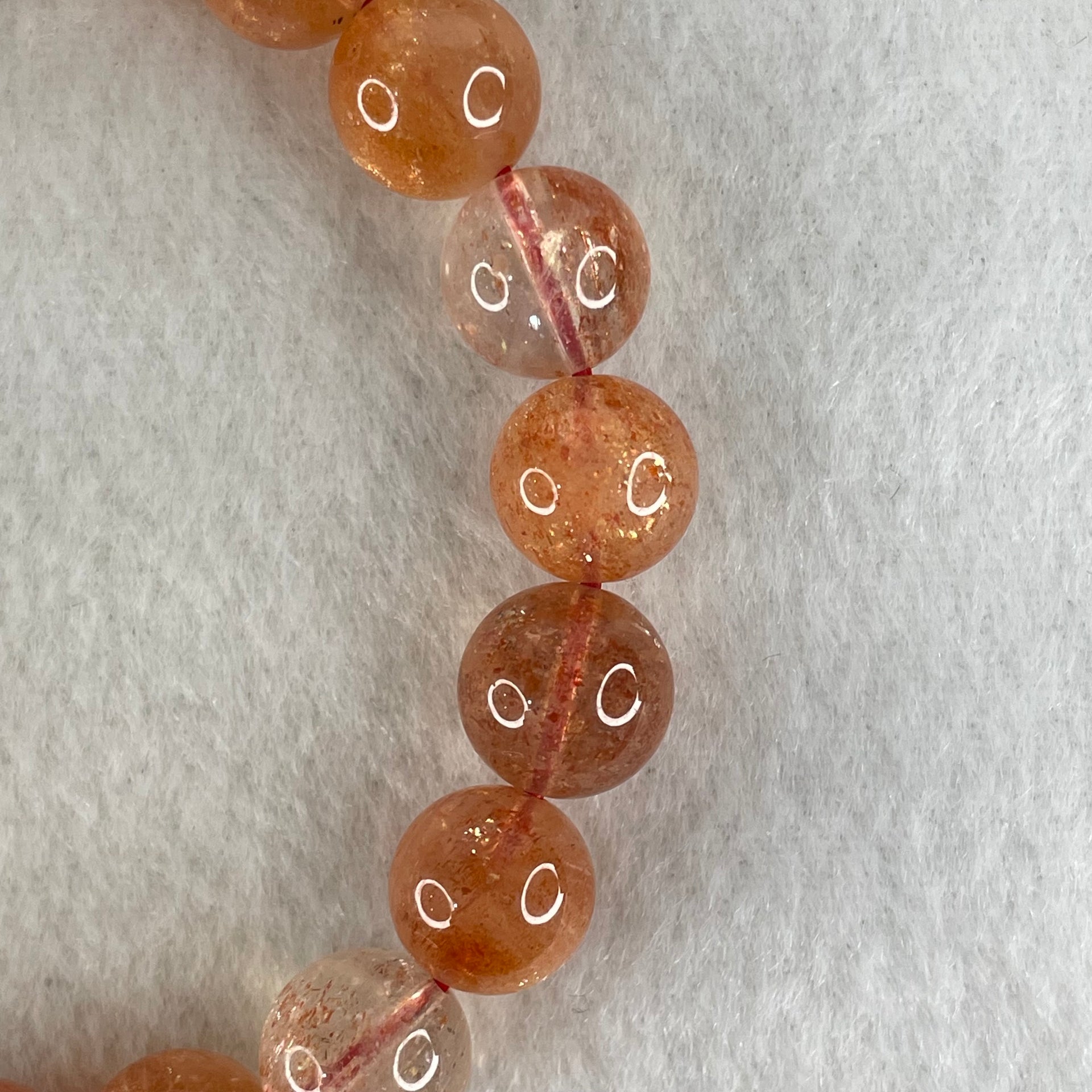 Average Grade Natural Red Sunstone Beads Bracelet 28.18g 15cm 10.8mm 18 Beads - Huangs Jadeite and Jewelry Pte Ltd