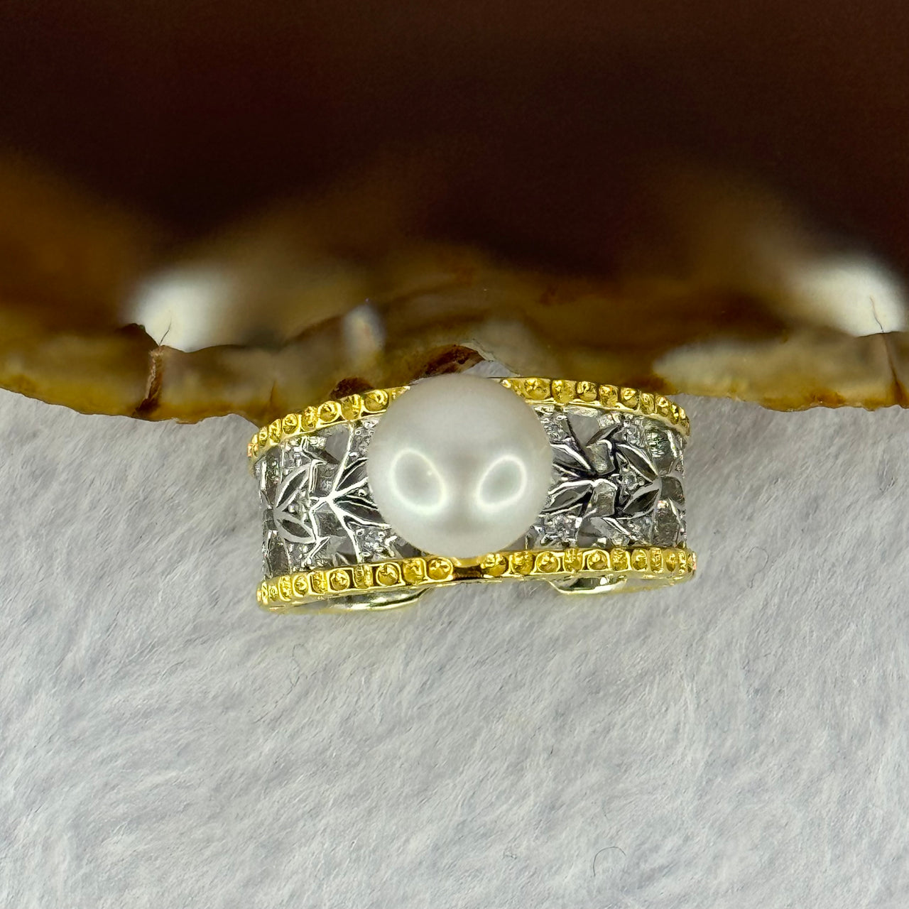 Natural Pearl in Sliver Gold Color Ring (Adjustable Size) 4.76g 8.4mm - Huangs Jadeite and Jewelry Pte Ltd