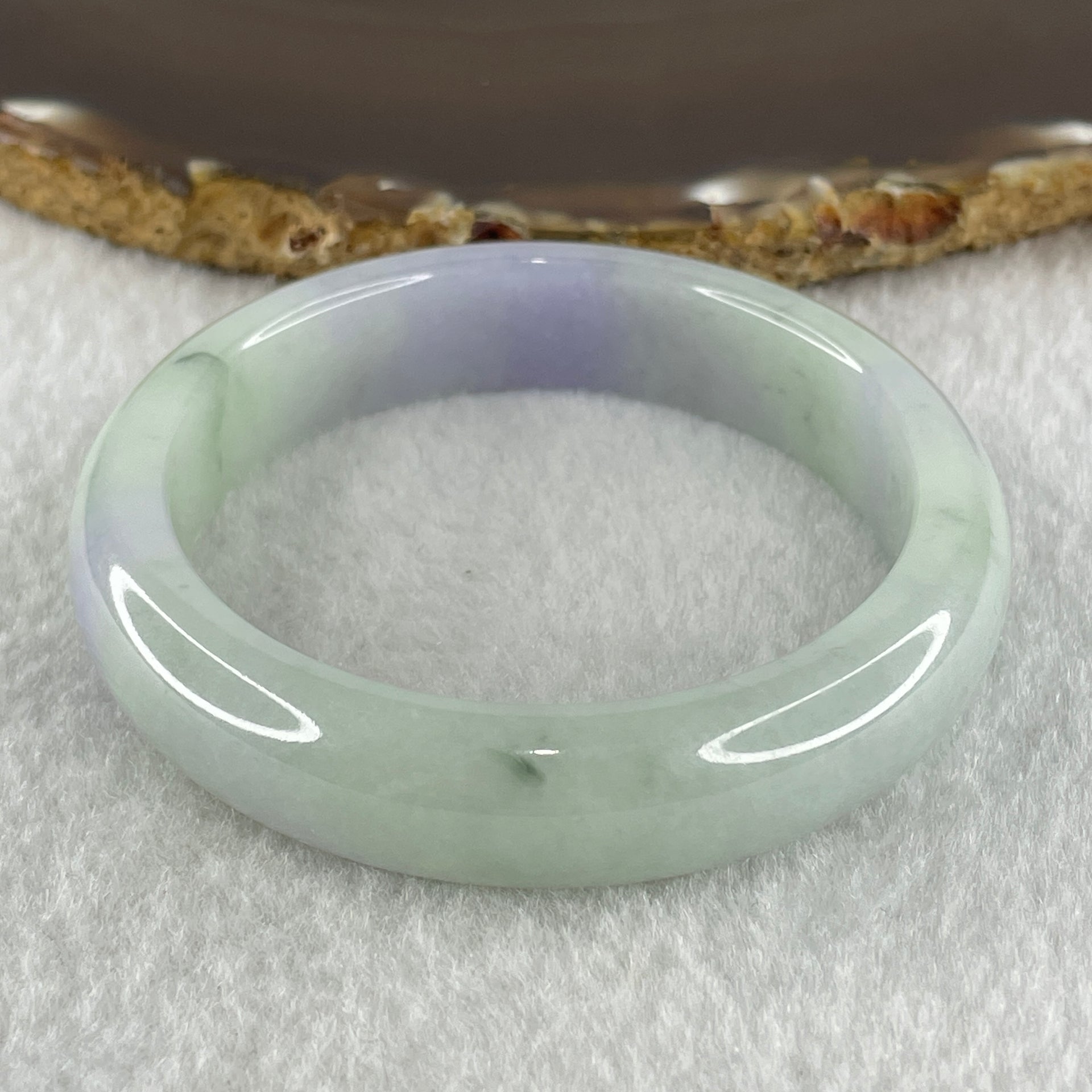 Type A Natural Green with Lavender Jadeite Bangle 44.71g Inner Diameter 50.6mm 12.3 by 7.4mm (Close to Perfect) - Huangs Jadeite and Jewelry Pte Ltd