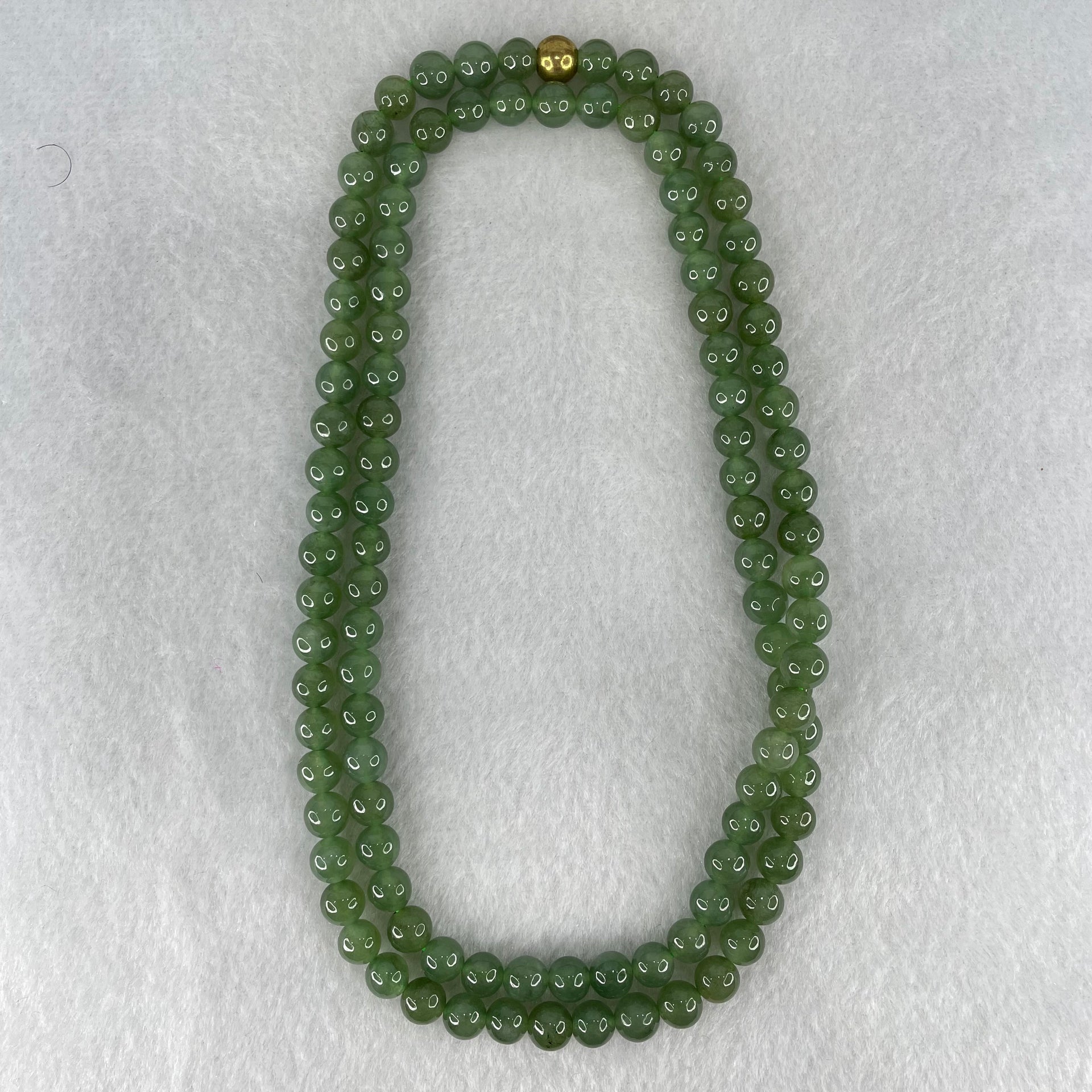 Type A Full Green Jadeite Beads Necklace 52.96g 68cm 6.7mm 108 Beads - Huangs Jadeite and Jewelry Pte Ltd