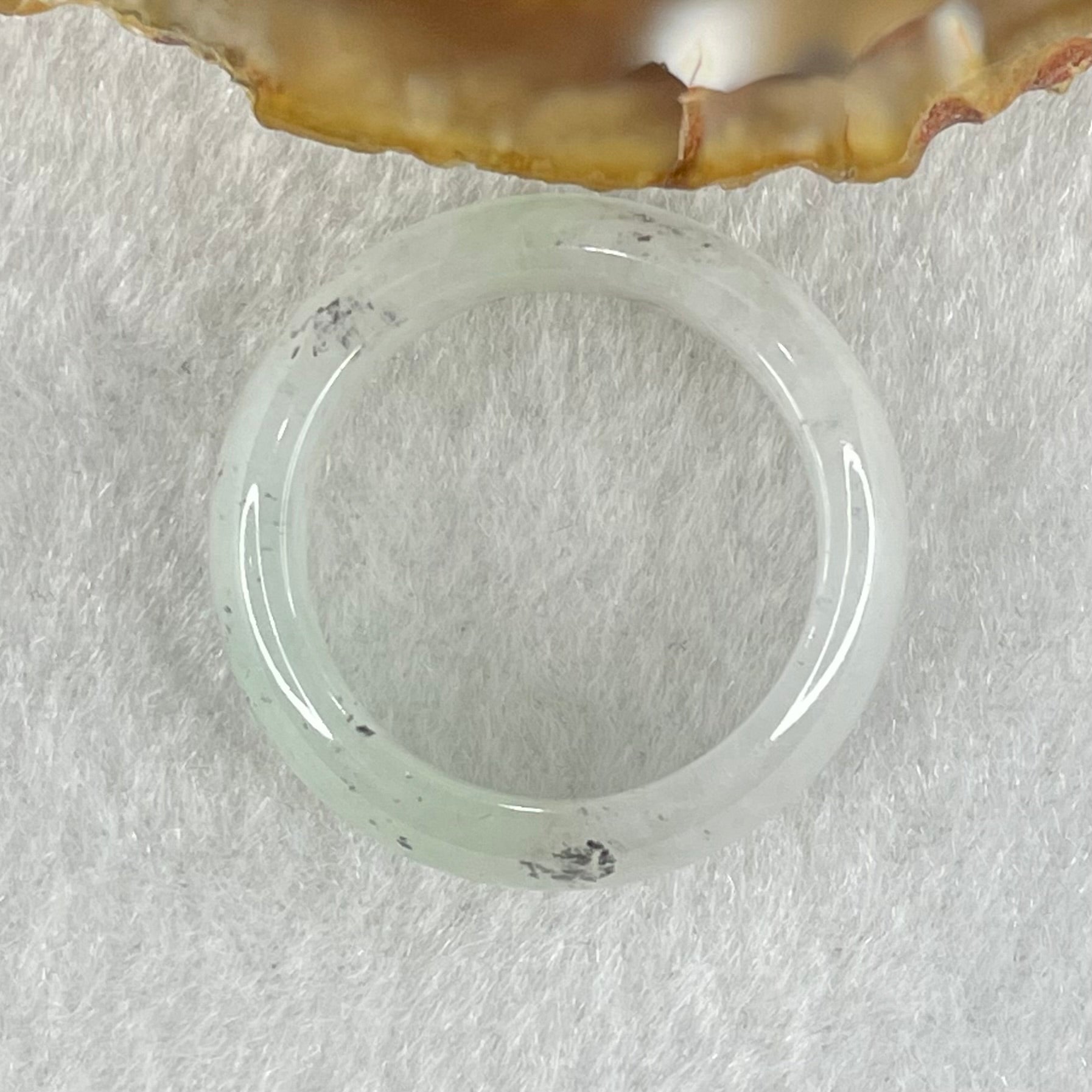Type A Faint Lavender Green Close to White with Wuji Black Grey Patches Jadeite Ring 5.52g 8.8 by 3.6mm US9.3 HK20.8 - Huangs Jadeite and Jewelry Pte Ltd
