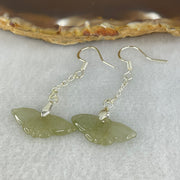 Type A Icy Brownish Green Jadeite Butterfly in S925 Sliver Earrings 2.43g 22.7 by 9.7 by 2.1mm - Huangs Jadeite and Jewelry Pte Ltd