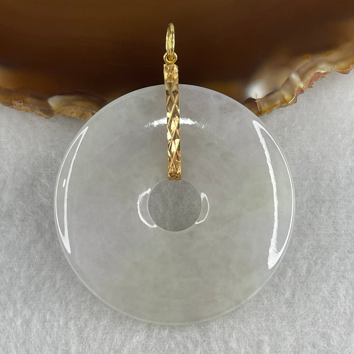 NGI Certified Natural Type A Light Lavender & Light Green Jadeite "Ping An Kou" Donut Pendant in 22K Yellow Gold Clasp | 49.11x49.05x4.21mm (20.76g | Sovereign Peace, Infinite Wealth)