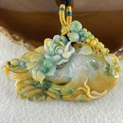 Grandmaster Type A Yellow and Lavender Patches with Old Mine Green Piao Hua Jadeite Flowers Pendant 人生如意 75.81g 84.1 by 55.7 by 14.8mm - Huangs Jadeite and Jewelry Pte Ltd
