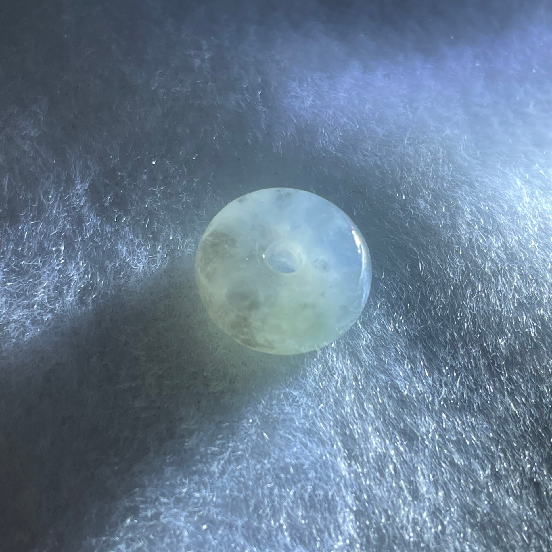 Type A Semi Icy Light Green With Wuji Grey Spots Jadeite Ping An Kou Donut Pendant 2.37g 13.6 by 6.1mm - Huangs Jadeite and Jewelry Pte Ltd