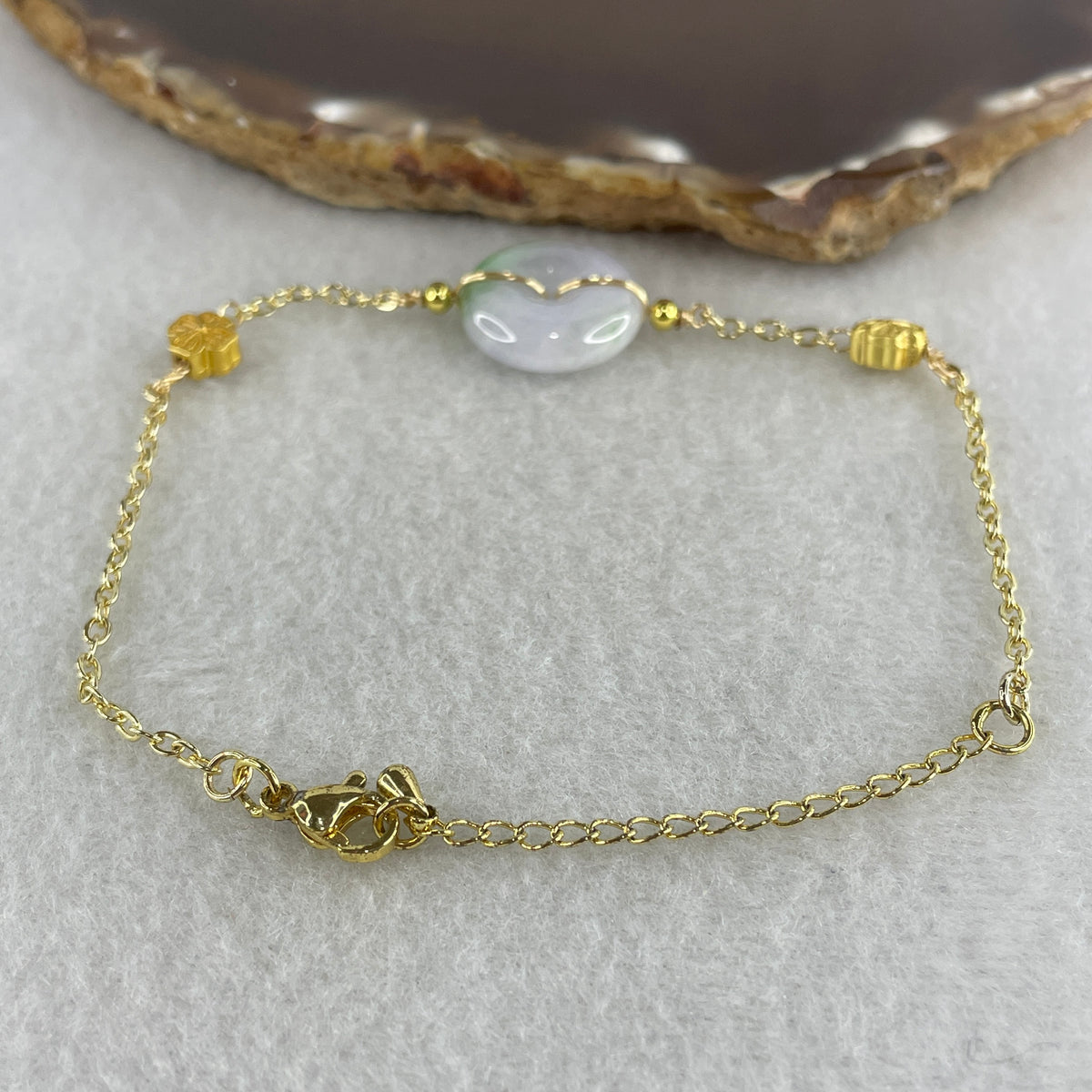 Natural Type A Lavender & Green Jadeite Ping An Kou Gold Accent Bracelet | Peace Disc Adjustable Bracelet (6.55g | 13–21cm | 17.2 x 5.5mm) - Huangs Jadeite and Jewelry Pte Ltd