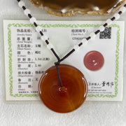 Natural Red Chalcedony Ping An Kou Donut 55.771g 52.6 by 11.2mm with White Crystal Beads Necklace 60cm - Huangs Jadeite and Jewelry Pte Ltd