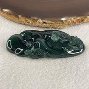 Certified Natural Type A Semi icy Blueish Green Jadeite Ruyi Double Side with Dragon Head Pendant 45.00g 69.8 by 34.0 by 13.9mm - Huangs Jadeite and Jewelry Pte Ltd