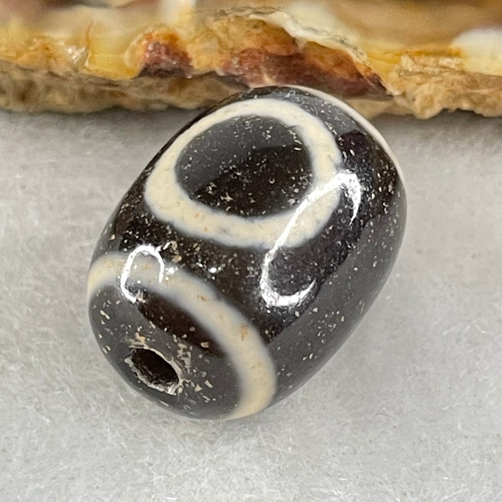 Natural Powerful Tibetan Old Oily Agate 1 Eye With Swastika Dzi Bead (Hotu Dzi) 4.58g 17.5 by 13.0mm - Huangs Jadeite and Jewelry Pte Ltd
