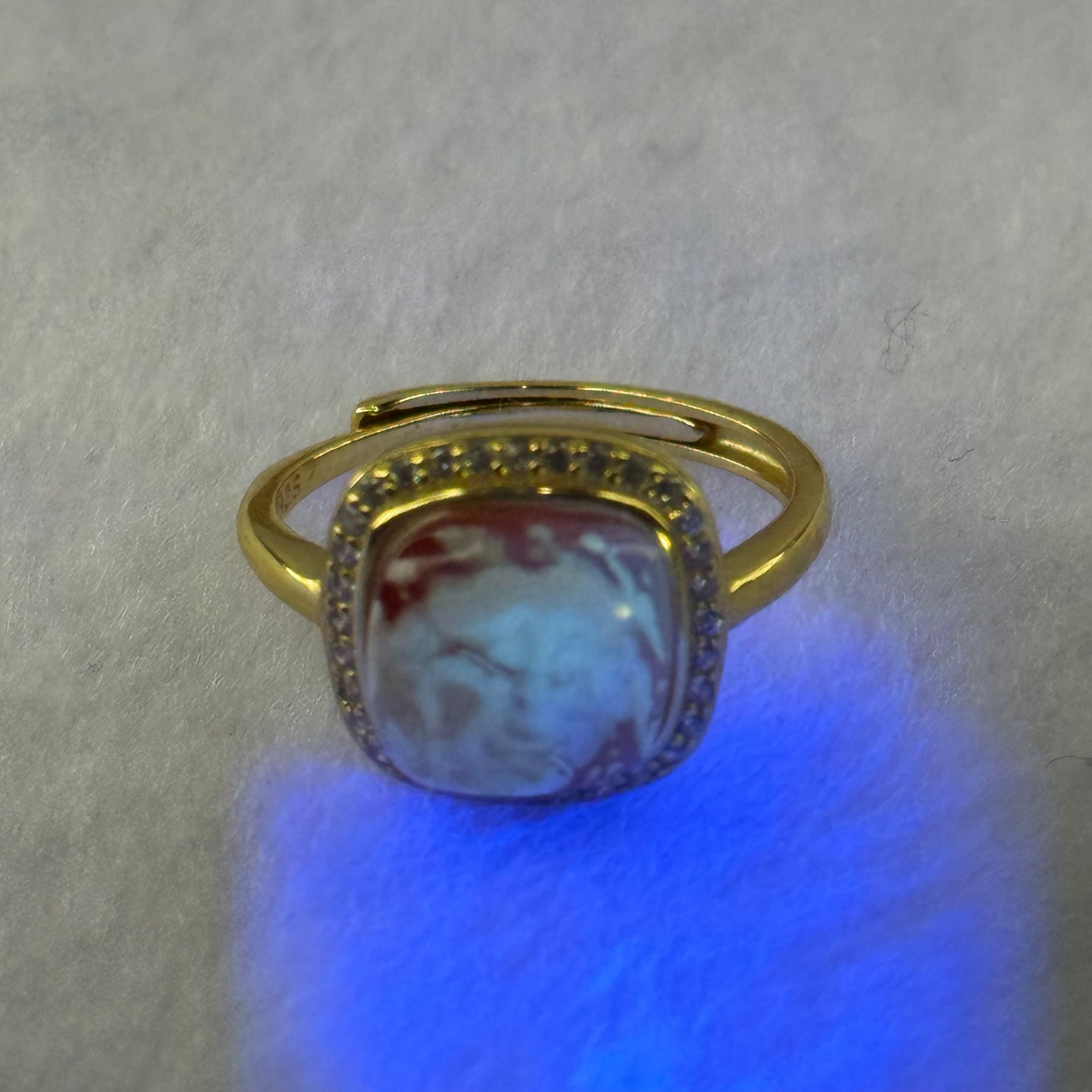 Natural Honey Yellow Amber with Milk Inclusions in S925 Sliver Gold Color Ring (Adjustable Size) 2.32g 9.7 by 9.0 by 4.0mm - Huangs Jadeite and Jewelry Pte Ltd