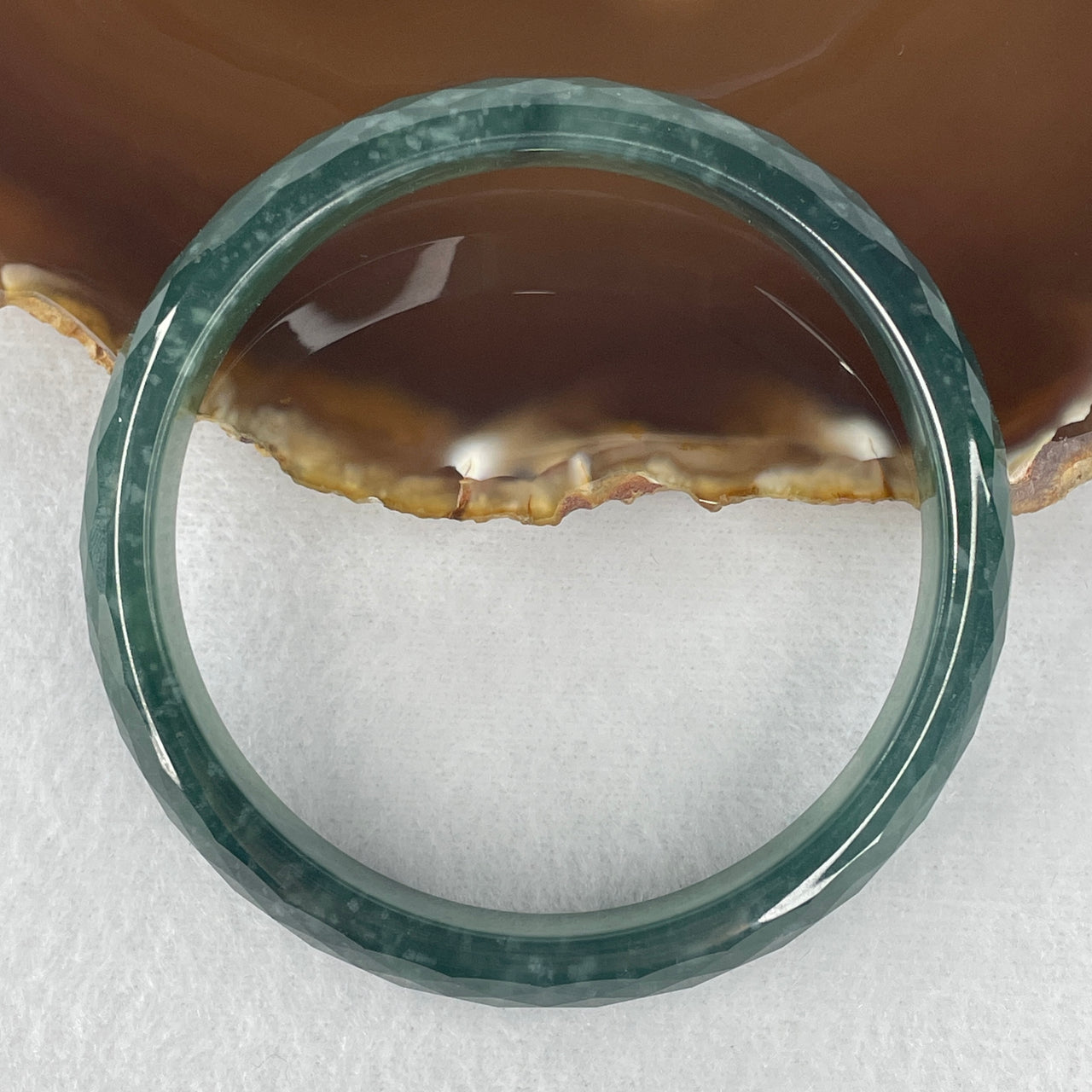 Certified Natural Type A Icy Blueish-Green Jadeite Faceted Bangle | Ultra-Rare Geometric Multi-Faceted Artisan Polish | Majestic Myanmar Feicui "Glacial Horizon" Flawless Sovereignty Armor Bangle (45.70g 11.5x7.3mm | 62.1mm Inner Diameter | Perfect)