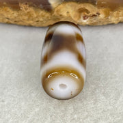 Natural Powerful Tibetan Old Oily Dark Brown With White Agate 3 Eyes Dzi Bead Heavenly Master (Tian Zhu) 三眼天诛 3.95g 19.6 by 10.8mm - Huangs Jadeite and Jewelry Pte Ltd