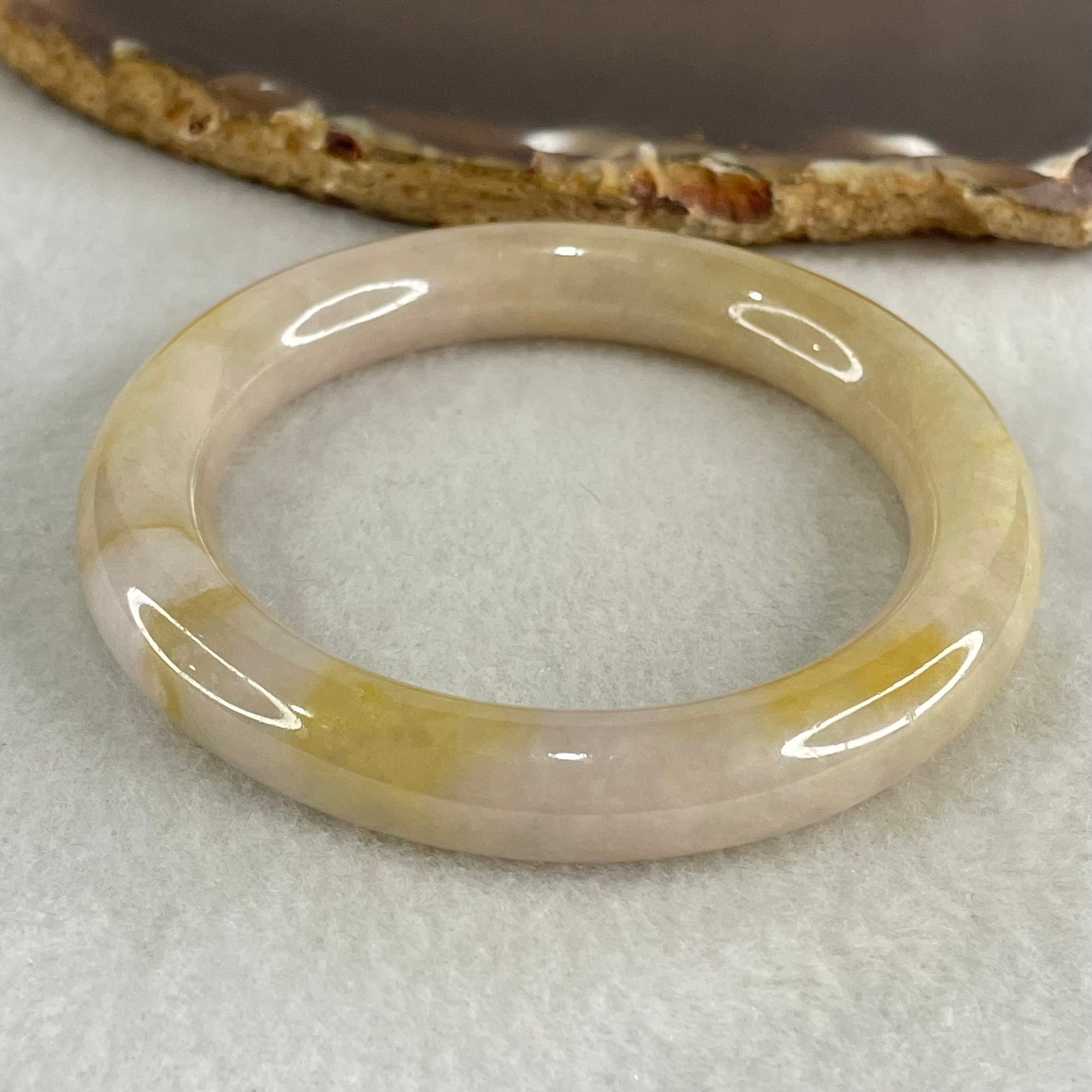 Type A Yellowish Brown and Lavender Jadeite Bangle 52.62g Internal Diameter 52.1mm 10.4 by 9.8mm (Very Slight Internal Lines and external Rough, Burnt) - Huangs Jadeite and Jewelry Pte Ltd
