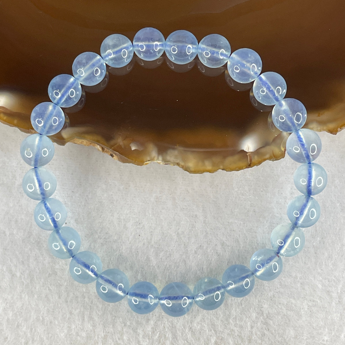 Certified Above Average Natural Aquamarine Beads Bracelet | 16cm with 25 Beads 7.8mm (14.89g | Ocean Blue Translucency | Throat & Third Eye Chakra Harmony, Tranquil Communication & Serene Wealth Shield)