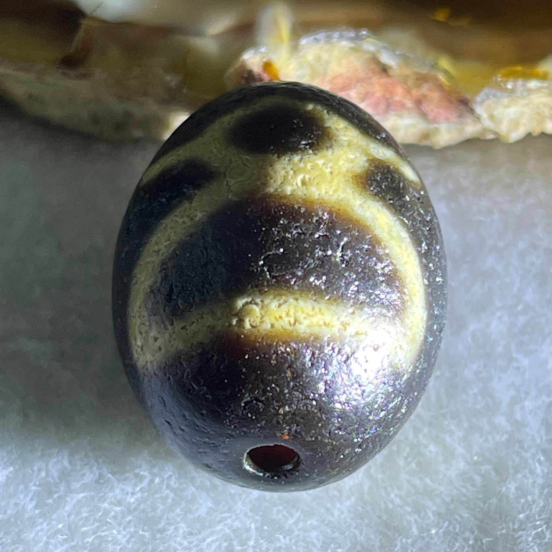 Natural Powerful Tibetan Old Oily Agate Double Cai Shen Dzi Bead Heavenly Master (Tian Zhu) 双财神长天珠 8.12g 20.8 by 16.8mm - Huangs Jadeite and Jewelry Pte Ltd