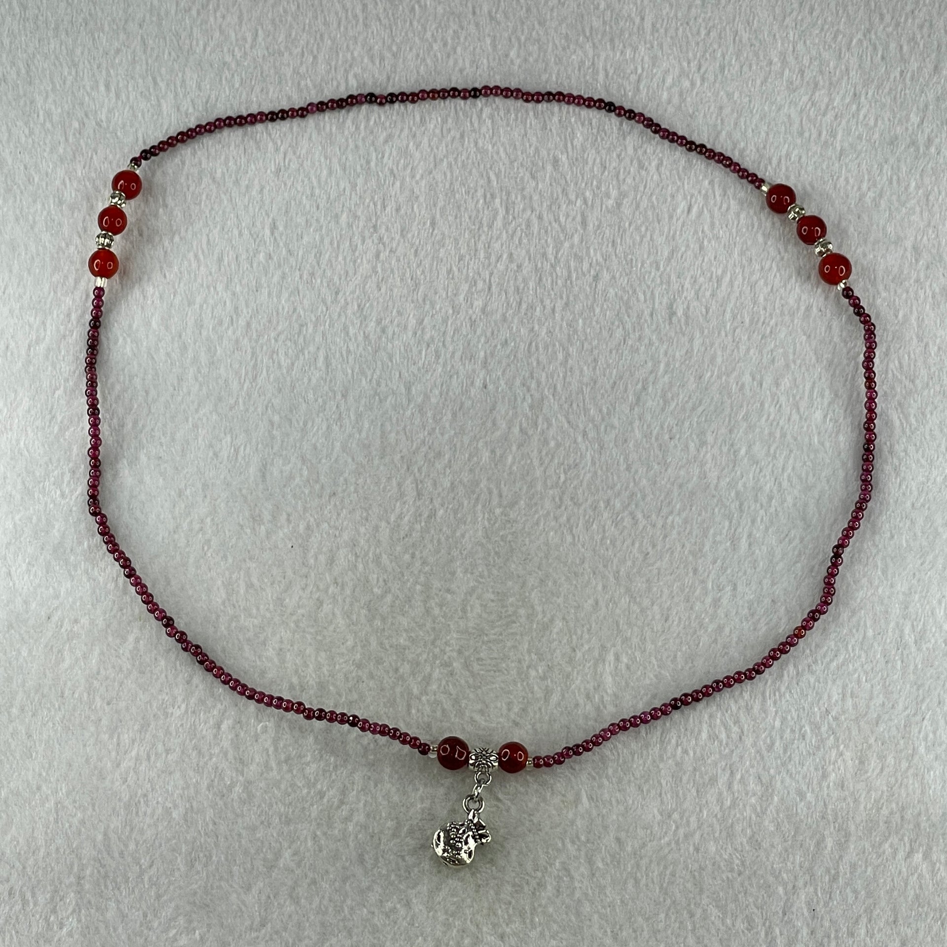 Natural Red Garnet Beads Necklace 11.30g 48cm 6.7mm 8Beads - 2.5mm 94Beads - Huangs Jadeite and Jewelry Pte Ltd