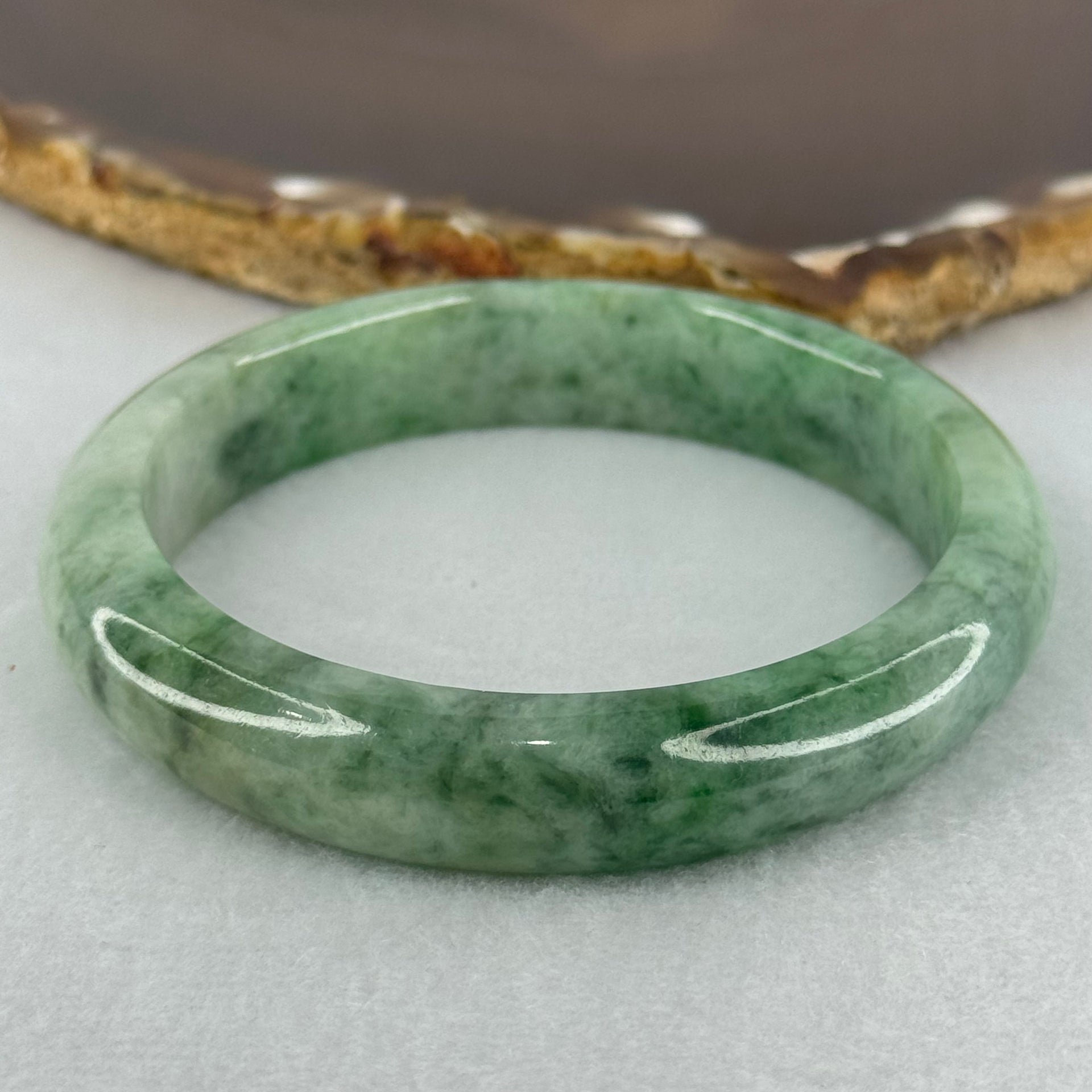 Type A Green with Emerald Green Piao Hua Jadeite Bangle Internal Diameter 57.2mm 51.99g 12.5 by 8.2mm (Very Slight Internal Lines) - Huangs Jadeite and Jewelry Pte Ltd