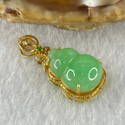 Type A Apple Green Jadeite Hulu and Diamonds 18K Yellow Gold Pendant 2.35g 13.2 by 9.5 by 4.5mm - Huangs Jadeite and Jewelry Pte Ltd