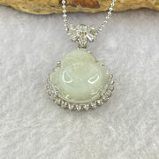 Type A Faint Green Lavender Milo Buddha with Crystals in S925 Sliver Pendant and Necklace 8.07g 16.6 by 16.6 by 8.0mm - Huangs Jadeite and Jewelry Pte Ltd