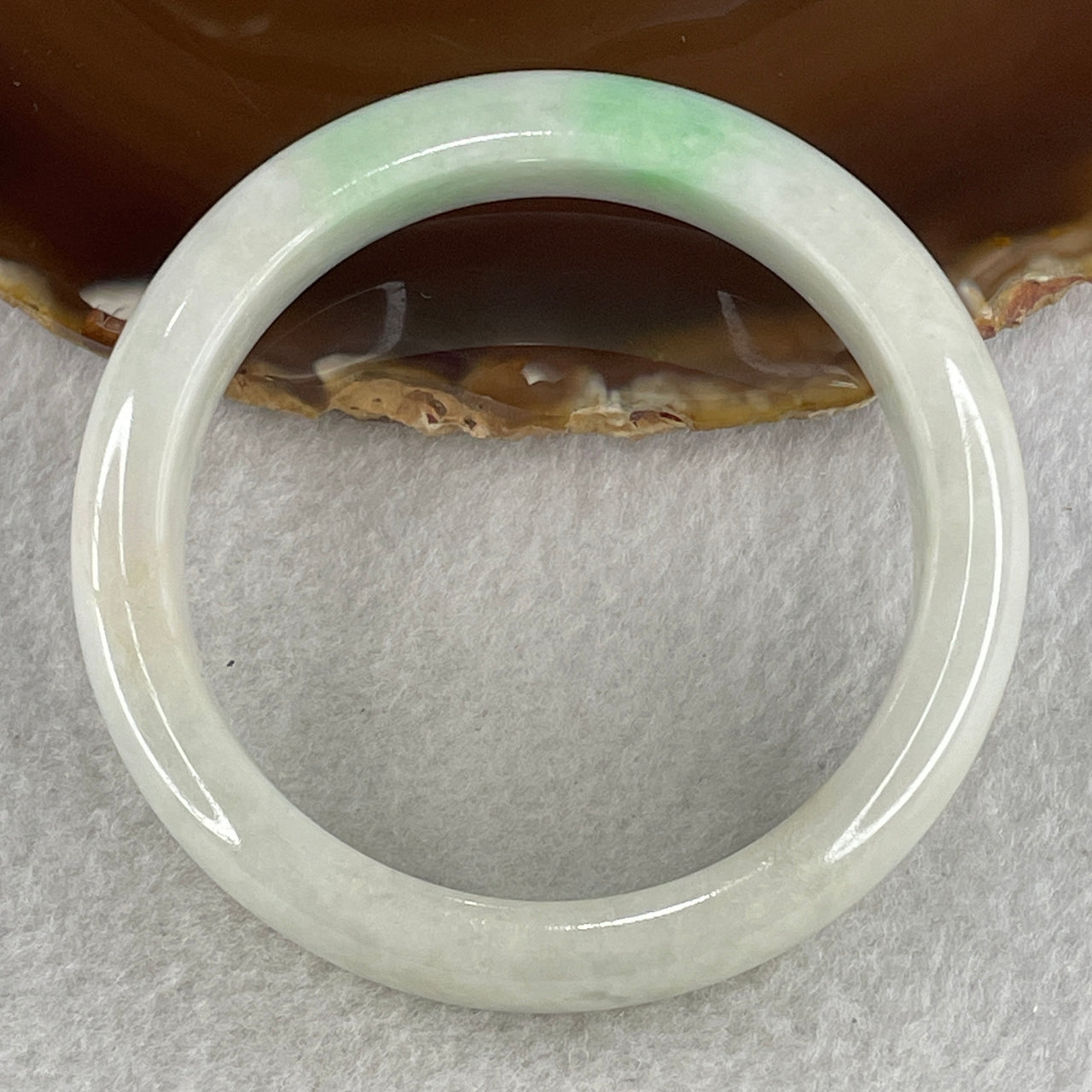 Type A Light Green with Spicy Green Patches Jade Jadeite Bangle 52.23g inner Dia 55.7mm 12.3 by 8.5mm (External Line) - Huangs Jadeite and Jewelry Pte Ltd