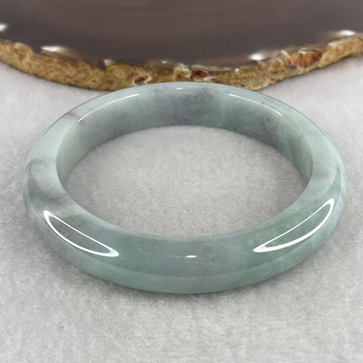 Certified Natural Type A Light Green & Wuji Grey Piao Hua Jadeite Bangle | 58.7mm Inner Diameter (58.04g 11.9x8.4mm | Close to Perfect Grade | Yin-Yang Balance & Grounding Shield) - Huangs Jadeite and Jewelry Pte Ltd
