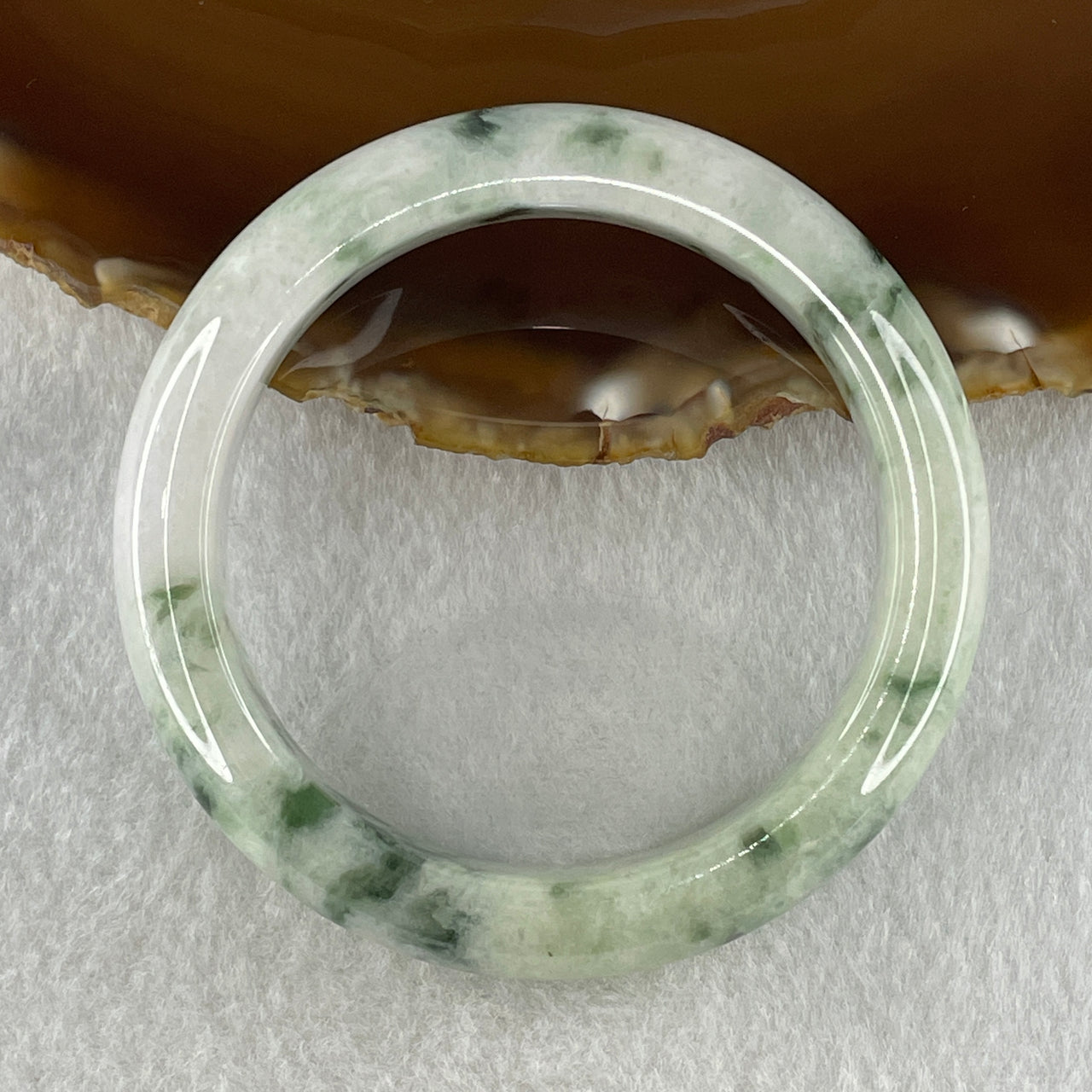Type A Natural Light Green Light Lavender with Blueish Green Piao Hua Flora Patches Jadeite Bangle 53.61g Inner Diameter 51.5mm 12.2 by 8.5mm (Very Slight Internal Lines) - Huangs Jadeite and Jewelry Pte Ltd
