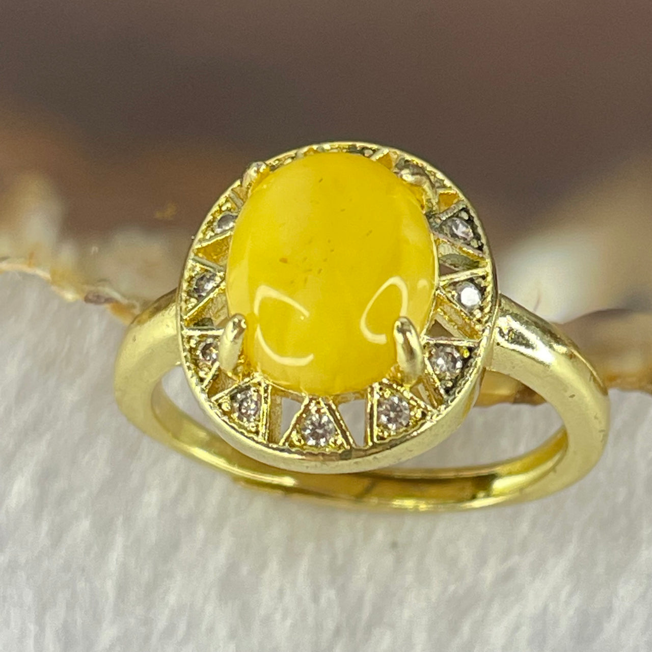 Natural Butterscotch Amber in  S925Sliver Gold Color Ring (Adjustable Size) 2.83g 9.9 by 7.9 by 4.0mm - Huangs Jadeite and Jewelry Pte Ltd