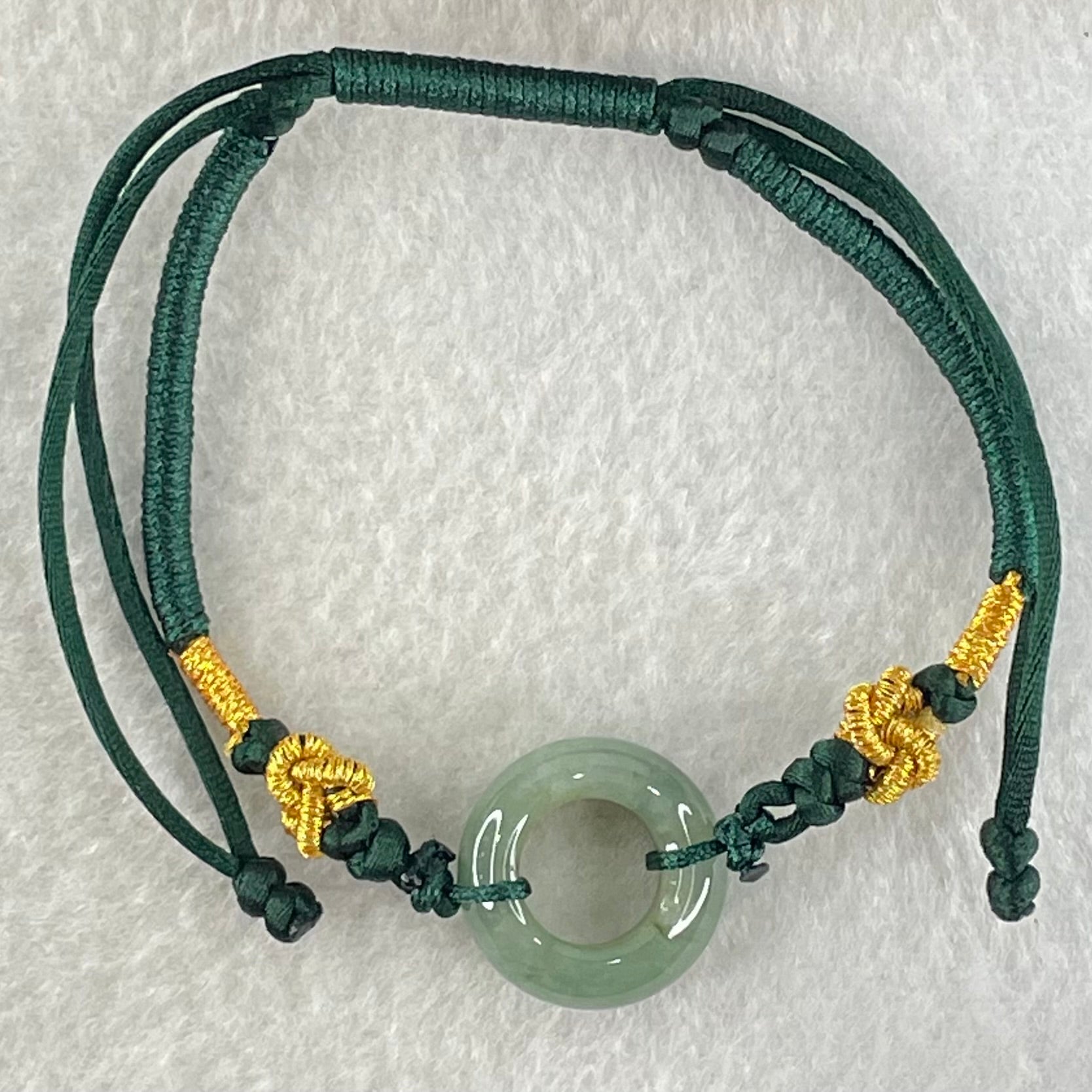 Type A Blueish Green Jadeite Ping An Kou String Bracelet 3.64g 16.3 by 6.6mm - Huangs Jadeite and Jewelry Pte Ltd