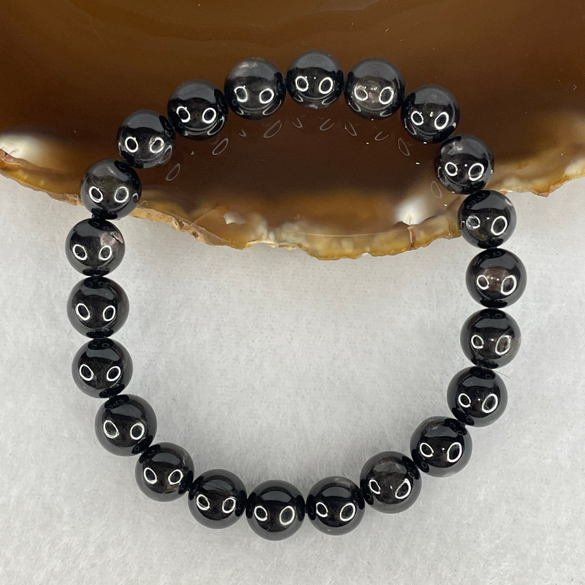Certified Good Grade Natural Black Hypersthene Enstatite Beads Bracelet | 16cm Strand of 22 Matched 8.8mm Beads (24.78g | Metallic Silver Schiller Sheen | "Velvet Labradorite" Shielding & Laser Focus)