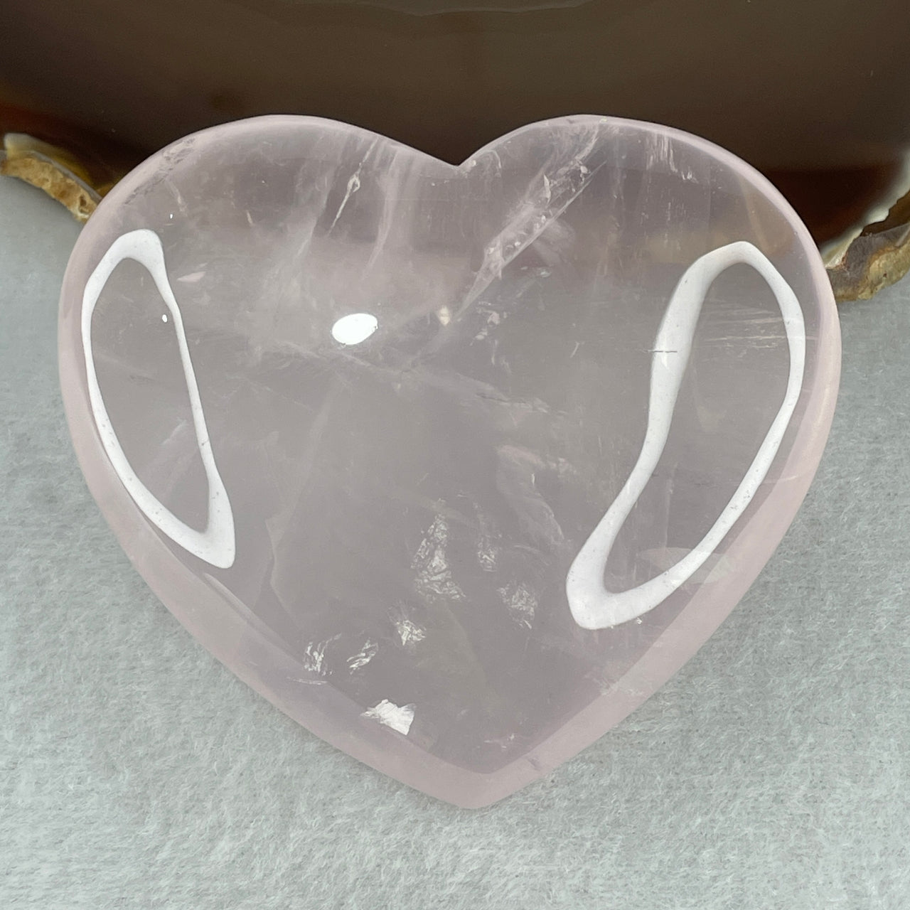 Above Average Grade Natural Rose Quartz Heart Shape Display 170.00g 66.6 by 74.5 by 25.0mm