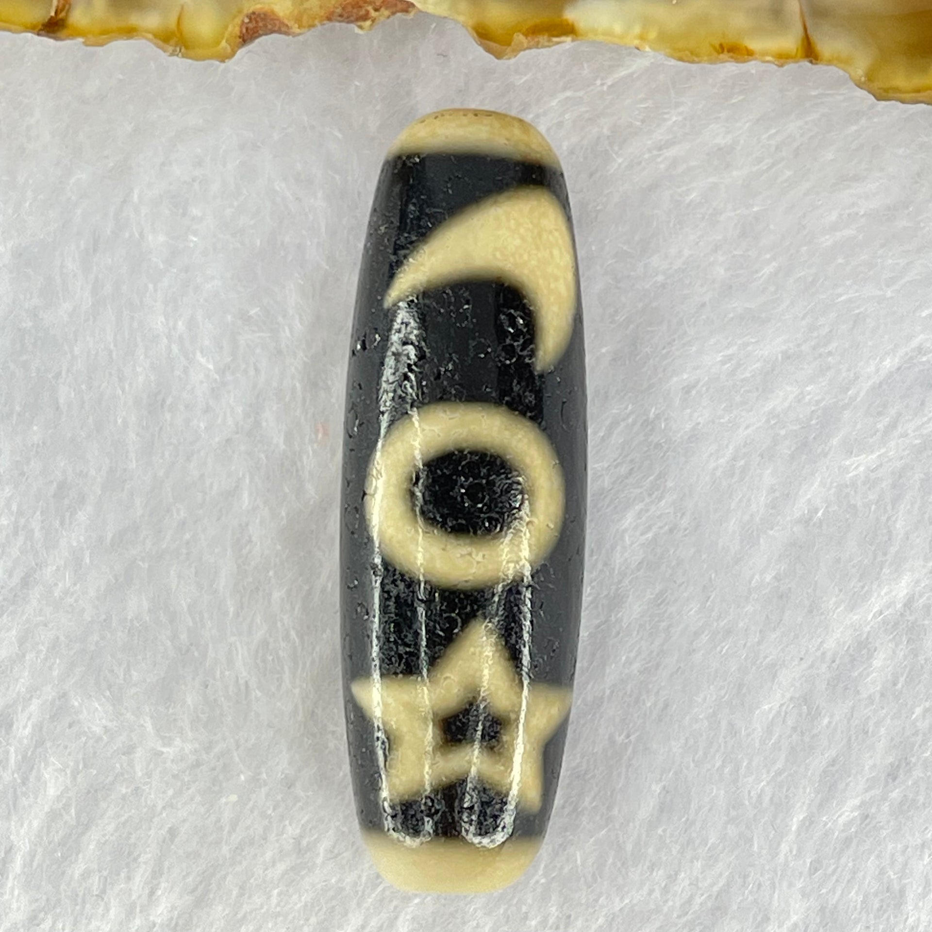 Natural Powerful Tibetan Old Oily Agate Cai Shen with Moon Sun Star Dzi Bead Heavenly Master (Tian Zhu) 财神天珠 8.66g 38.2 by 12.2mm - Huangs Jadeite and Jewelry Pte Ltd
