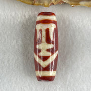 Natural Powerful Tibetan Old Oily Red White Agate One Eye Gold Metal Element Dzi Bead Heavenly Master (Tian Zhu) 一眼金天珠 10.81g 38.0 by 13.5mm - Huangs Jadeite and Jewelry Pte Ltd