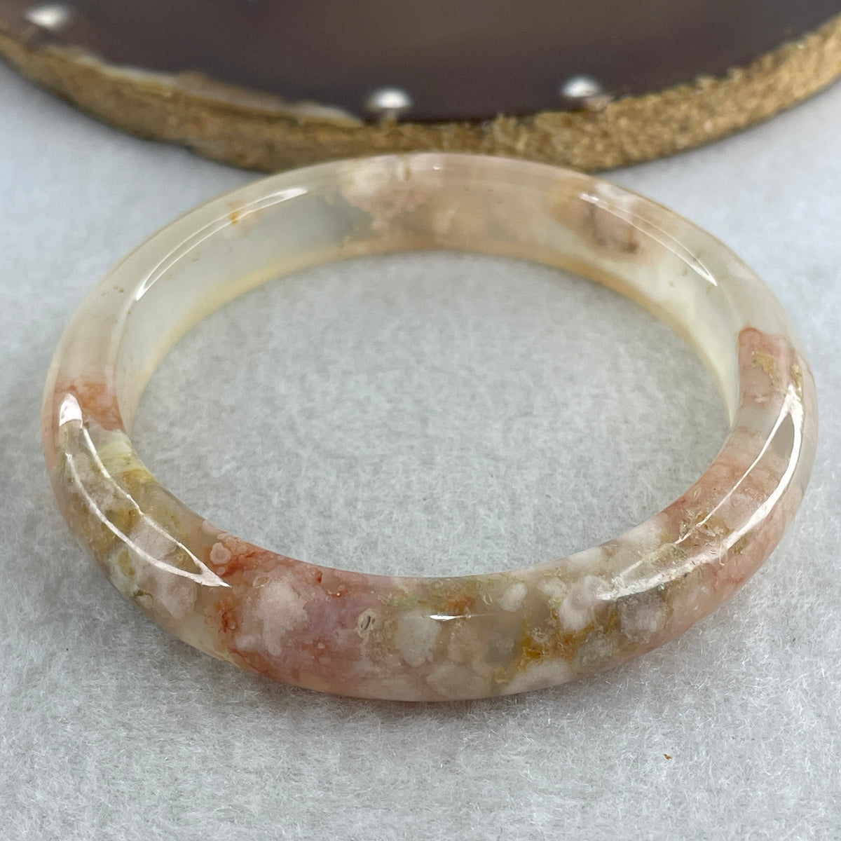 Natural Pink Flower Agate Bangle Set | (104.40g | 55.8mm ID | 10.8 x 7.4mm | Perfect | Blooming Self-Love & Emotional Renewal Anchor, Feng Shui Harmony & Stacking Peace Bangle Set) - Huangs Jadeite and Jewelry Pte Ltd