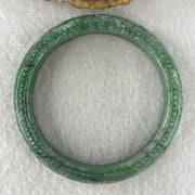 Natural Type Green Jadeite Prosperity Flowers Bangle 46.28g Inner Diameter 55.6mm 12.1 by 8.2mm (External Line) - Huangs Jadeite and Jewelry Pte Ltd