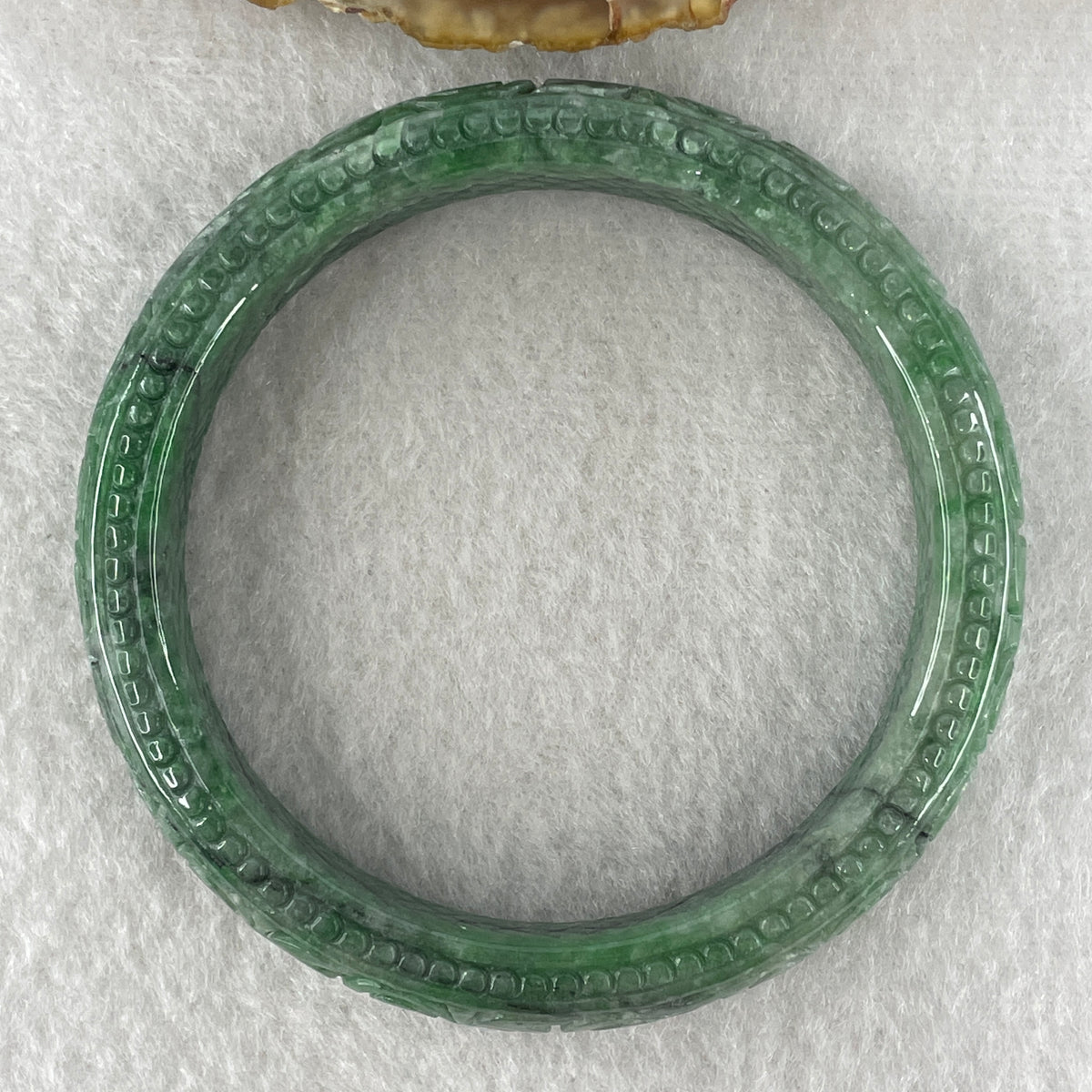 Natural Type Green Jadeite Prosperity Flowers Bangle 46.28g Inner Diameter 55.6mm 12.1 by 8.2mm (External Line) - Huangs Jadeite and Jewelry Pte Ltd